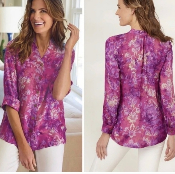 Soft Surroundings Tops - Soft Surrounding Pink Floral Tie Dye Big Island Shirt